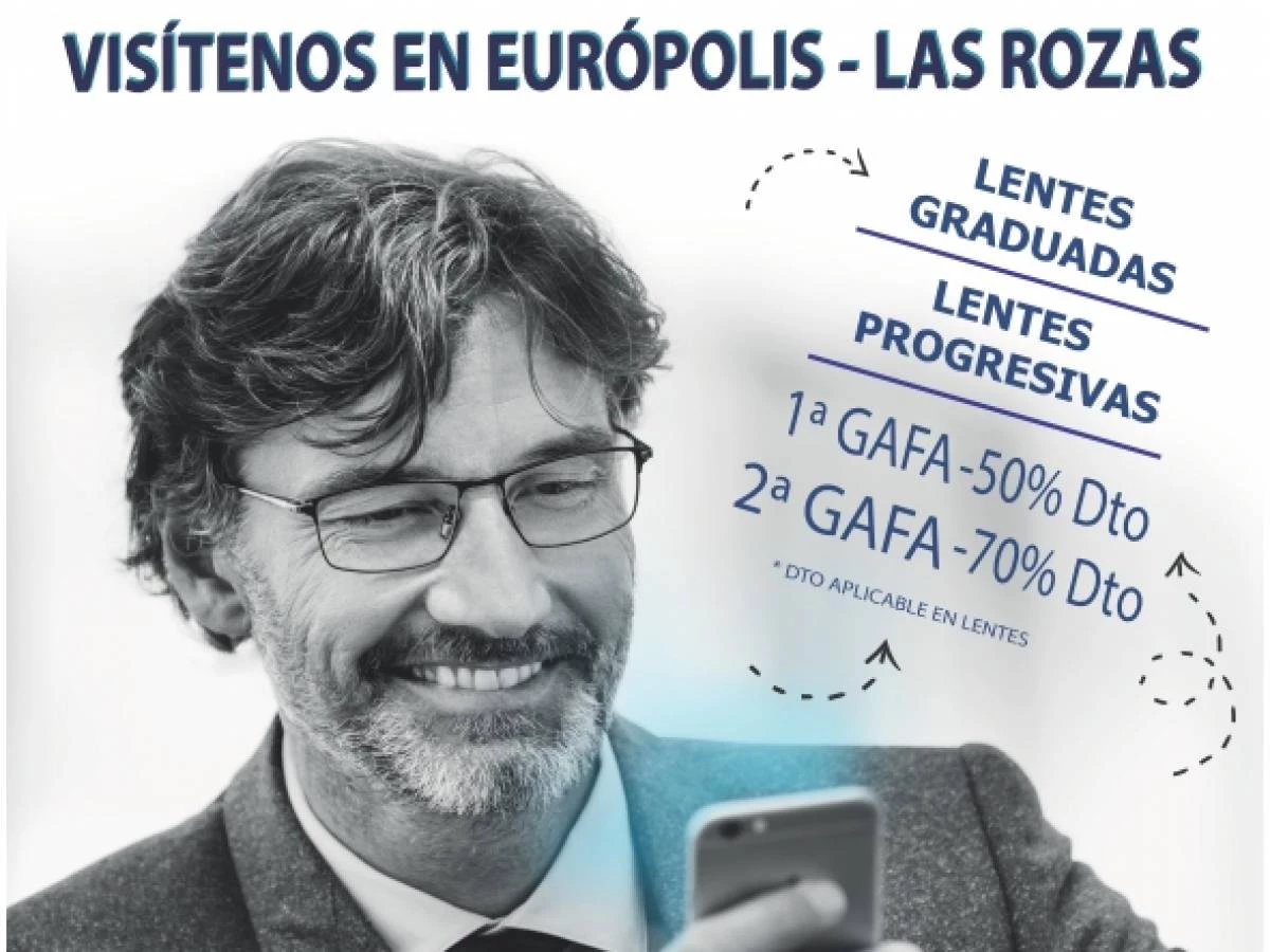 DTO EL LENTES hasta 70%. DTO EN GAFAS DE SOL hasta 50%.