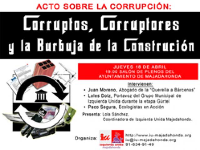 Izquierda Unida realizará una charla en Majadahonda para hablar sobre la corrupción