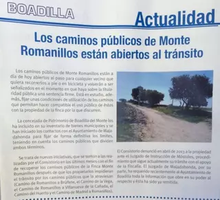 Los Amigos de los Caminos tildan de 'electoralista' la información del Ayuntamiento de Boadilla sobre la Finca Romanillos