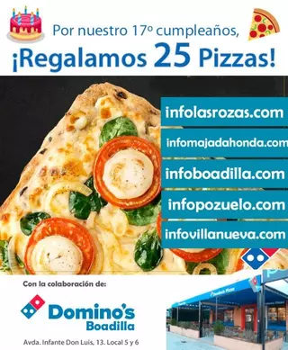 InfoMajadahonda.com cumple 17 años y lo celebra invitando a Pizzas Domino's a los vecinos
