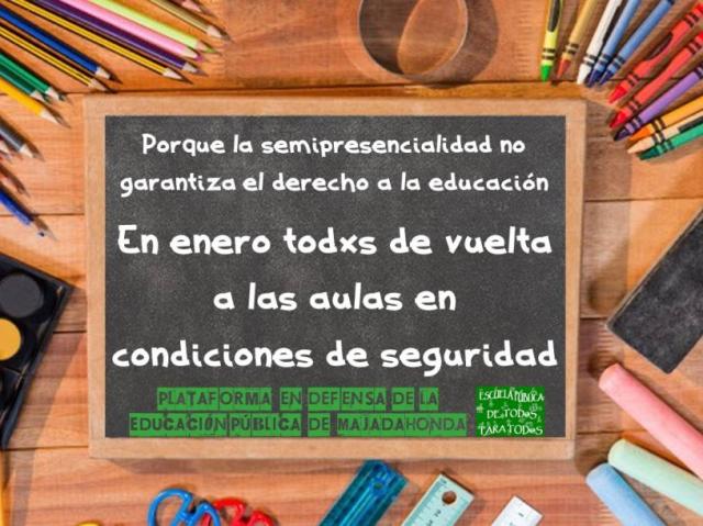 La Plataforma en Defensa de la Educación Pública de Majadahonda reivindica la educación presencial en los centros educativos