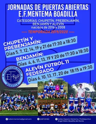 Puertas Abiertas Fútbol E.F.Mentema Boadilla: nacidos de 2008 a 2016